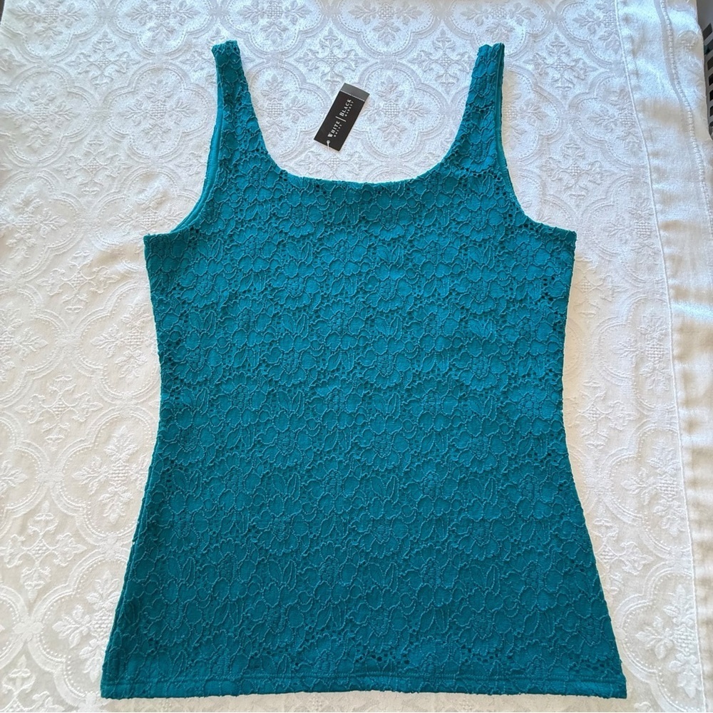 White House Black Market Teal Lace Tank Top Small Sleeveless Floral Stretch - Picture 3 of 9